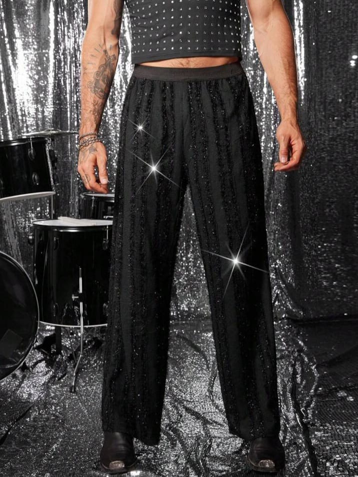 WILDFASHION Men's Jacquard Beaded Unique High Street Style Lounge Pant
